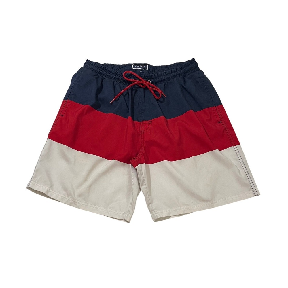 Club Room Mens Colorblock Swim Trunks Navy Blue‎ Red White Mesh Lined Medium